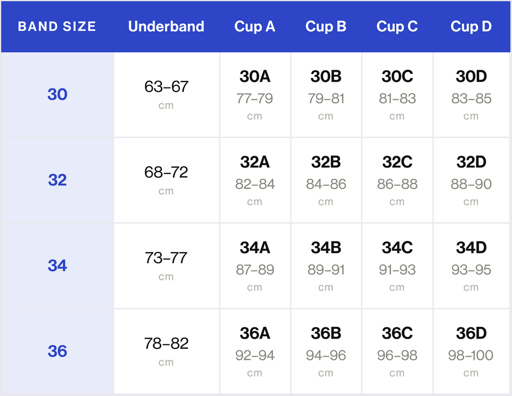 Bralette Size Chart